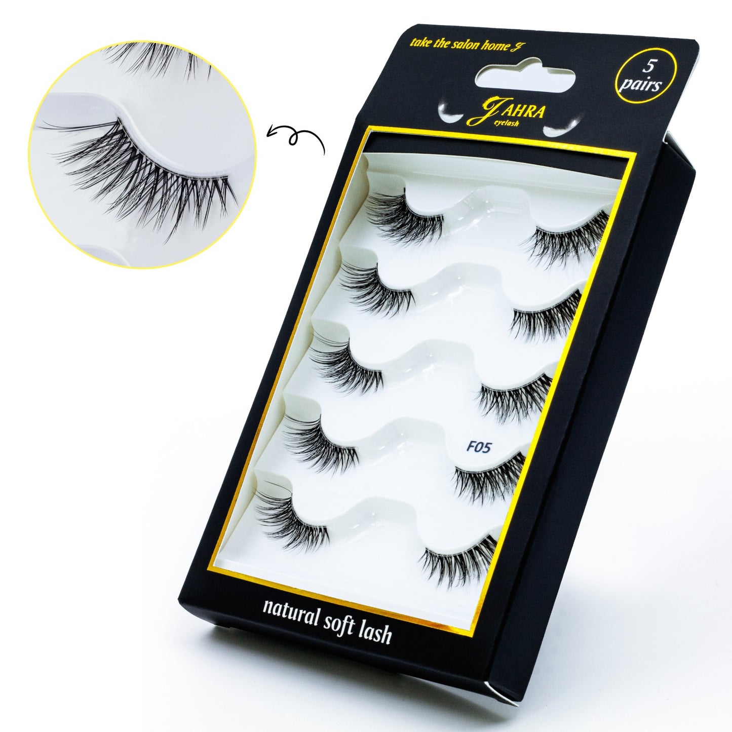 JAHRA 5 pairs False Eyelashes Half Lashes Cat Eye Strip NaturalHalf Lashes with Clear Band Cat-Eye Eyelashes Fluffy Wispy False Eyelashes Natural Look (Lash F05)