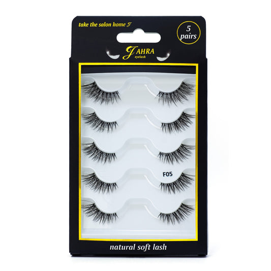 JAHRA 5 pairs False Eyelashes Half Lashes Cat Eye Strip NaturalHalf Lashes with Clear Band Cat-Eye Eyelashes Fluffy Wispy False Eyelashes Natural Look (Lash F05)